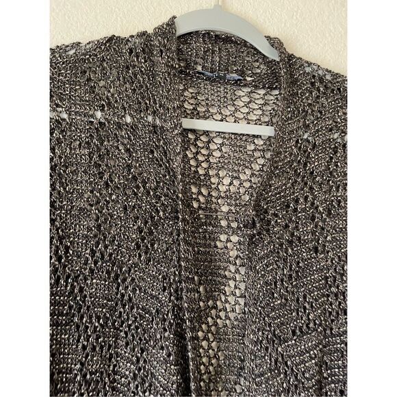 Eileen fisher linen blend metallic thread open knit cardigan size xs - Picture 2 of 6